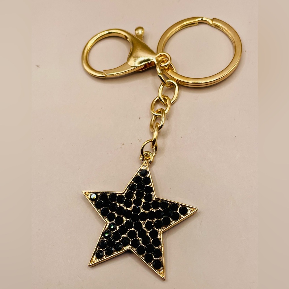 Star black rhinestone key chain. Key ring. Purse, bag, backpack charm. Bling